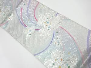 曲線に花々模様織出し袋帯